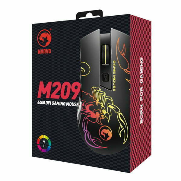 Marvo Mysz M209, 6400DPI, optyczna, 6kl., przewodowa USB, czarna, do gry, podświetlona-4