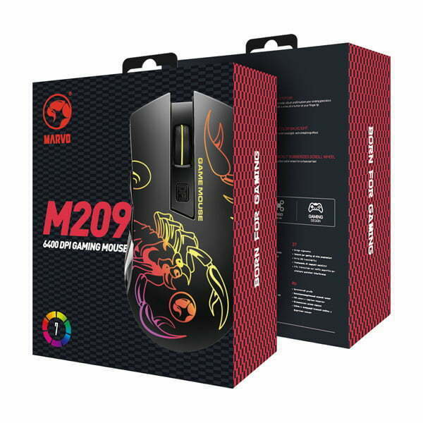 Marvo Mysz M209, 6400DPI, optyczna, 6kl., przewodowa USB, czarna, do gry, podświetlona-5