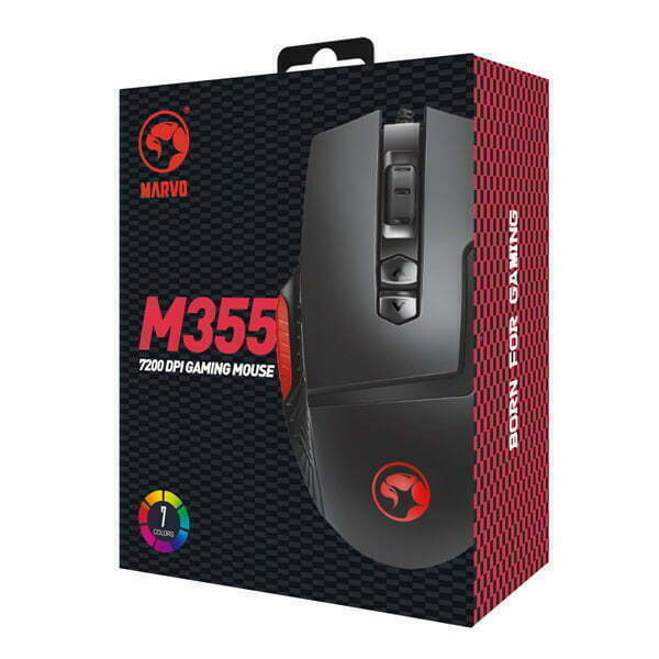 Marvo Mysz M355, 6400DPI, optyczna, 9kl., przewodowa USB, czarna, do gry, podświetlona-7