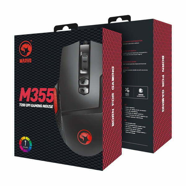 Marvo Mysz M355, 6400DPI, optyczna, 9kl., przewodowa USB, czarna, do gry, podświetlona-8