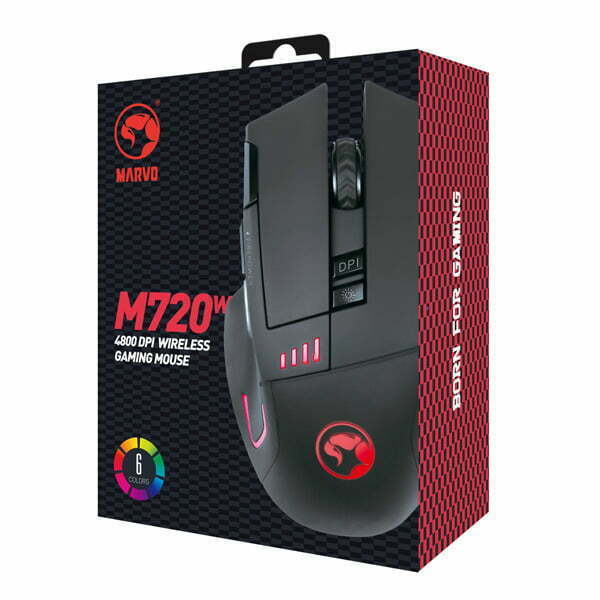 Marvo Mysz M720W, 4800DPI, 2.4 [GHz], optyczna, 8kl., bezprzewodowa, czarna, 1 szt AA, Nano odbiornik, podświetlona-4