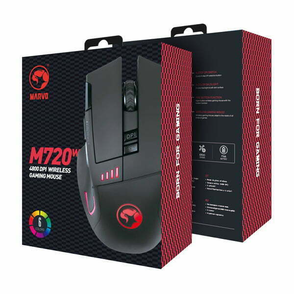 Marvo Mysz M720W, 4800DPI, 2.4 [GHz], optyczna, 8kl., bezprzewodowa, czarna, 1 szt AA, Nano odbiornik, podświetlona-5
