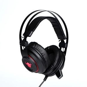 RED FIGHTER H3, słuchawki z mikrofonem, regulacja głośności, czarno-czerwona, dla graczy, podświetlenie, 2x 3.5 mm jack + USB-1