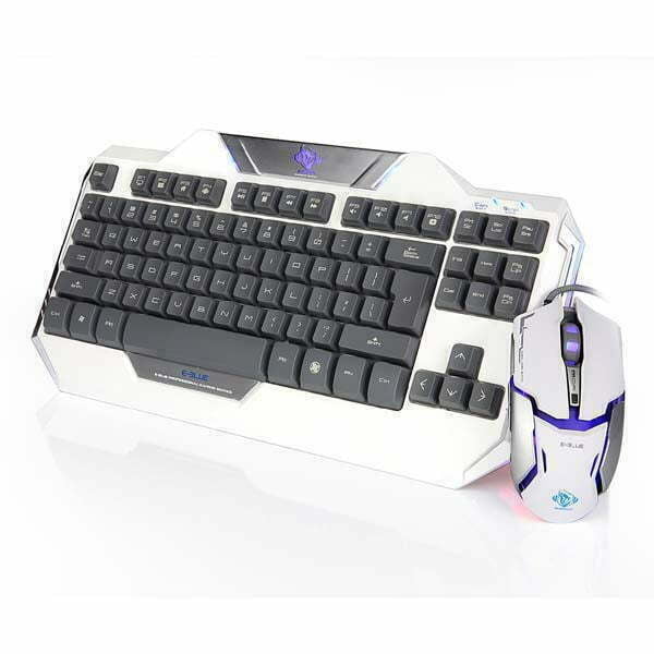 E-BLUE Auroza, zestaw klawiatura z optyczną mysz do gier, US, do gry, przewodowa (USB), biała-1