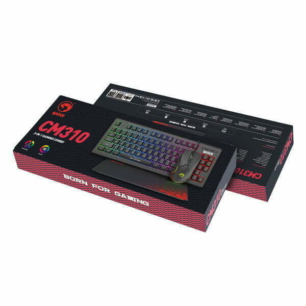 Marvo CM310 EN, RGB zestaw klawiatura + mysz i podkładka dla graczy, US, do gry, membranowa rodzaj przewodowa (USB), czarna, podśw-9
