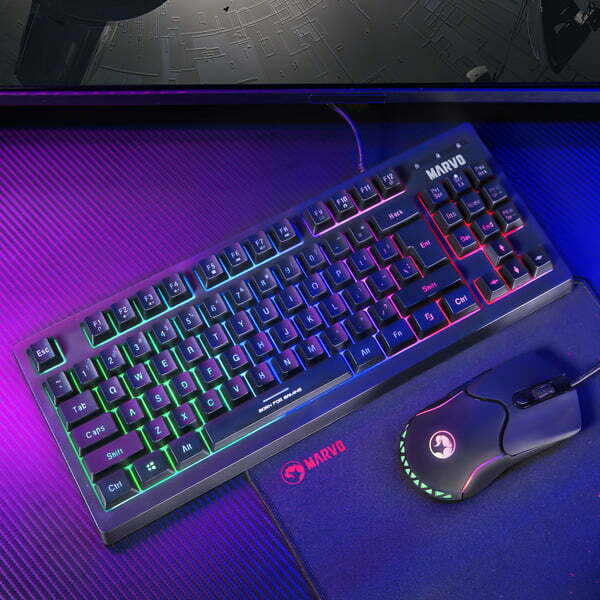 Marvo CM310 EN, RGB zestaw klawiatura + mysz i podkładka dla graczy, US, do gry, membranowa rodzaj przewodowa (USB), czarna, podśw-10