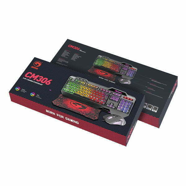 Marvo CM306, zestaw klawiatura + mysz i podkładka dla graczy, US, do gry, membranowa rodzaj przewodowa (USB), czarna, podświetlona-11